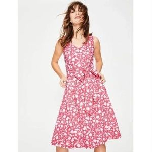 Boden Women's Jade Dress Size 8R Coral White Floral Attached Tie Linen Blend